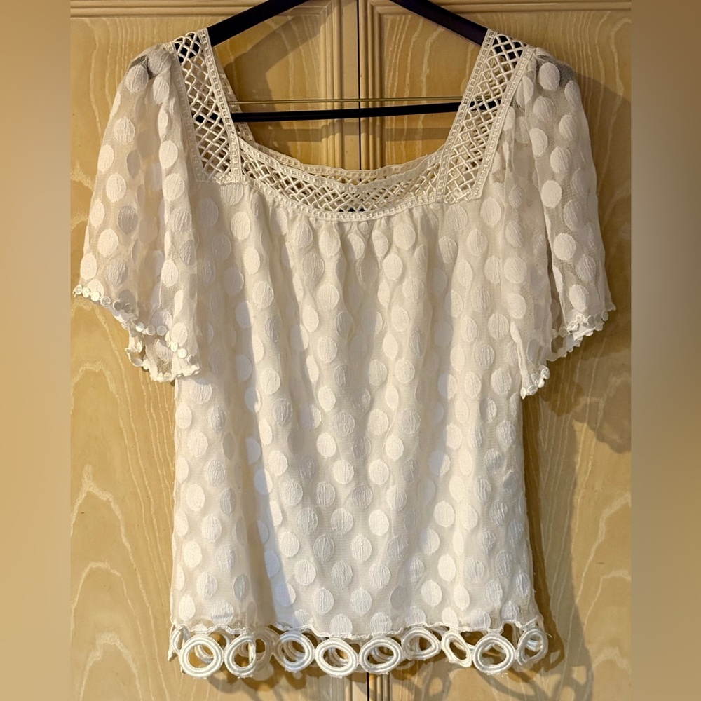Karen Kane White on White Lace Blouse